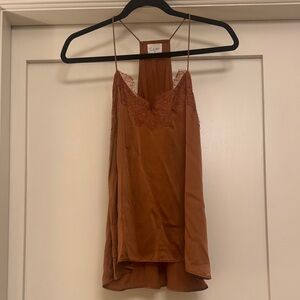 Silk Camel Brown Lace Trim Cami Top